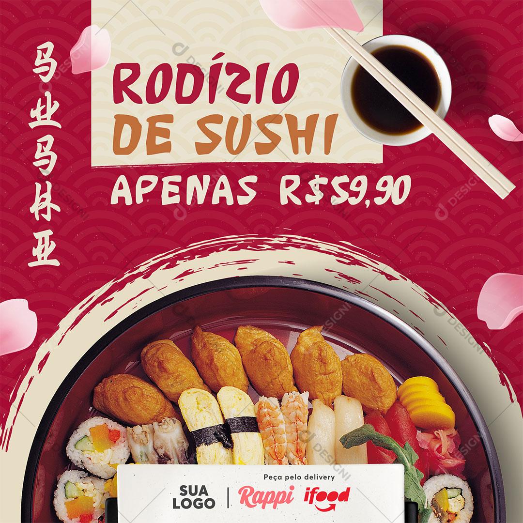 Post Feed Comida Japonesa Rodízio de Sushi Social Media PSD Editável