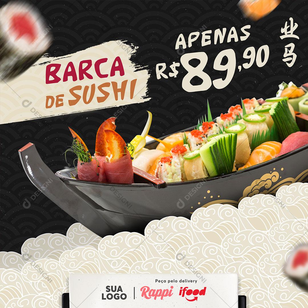 Post Feed Comida Japonesa Barca de Sushi Social Media PSD Editável