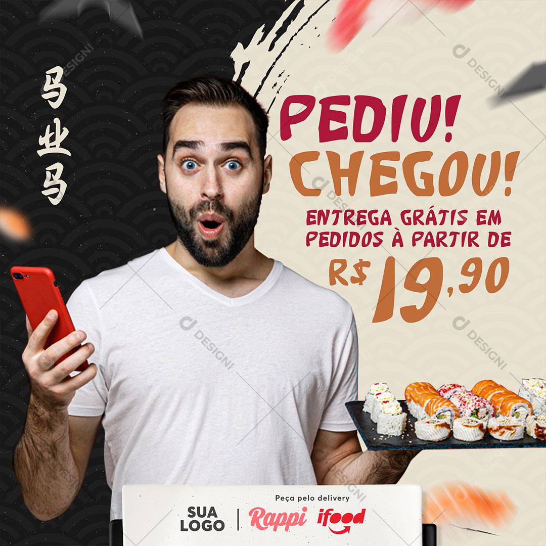 Post Feed Comida Japonesa Pediu Chegou Sushi Social Media PSD Editável