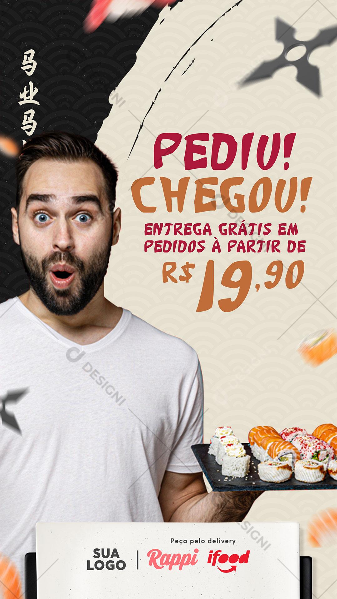Post Story Comida Japonesa Pediu Chegou Sushi Social Media PSD Editável