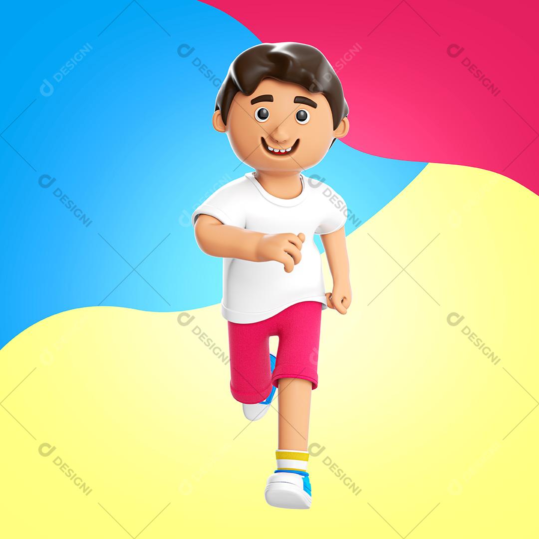 Elemento 3D Criança Menino Correndo PSD + PNG Transparente Sem Fundo