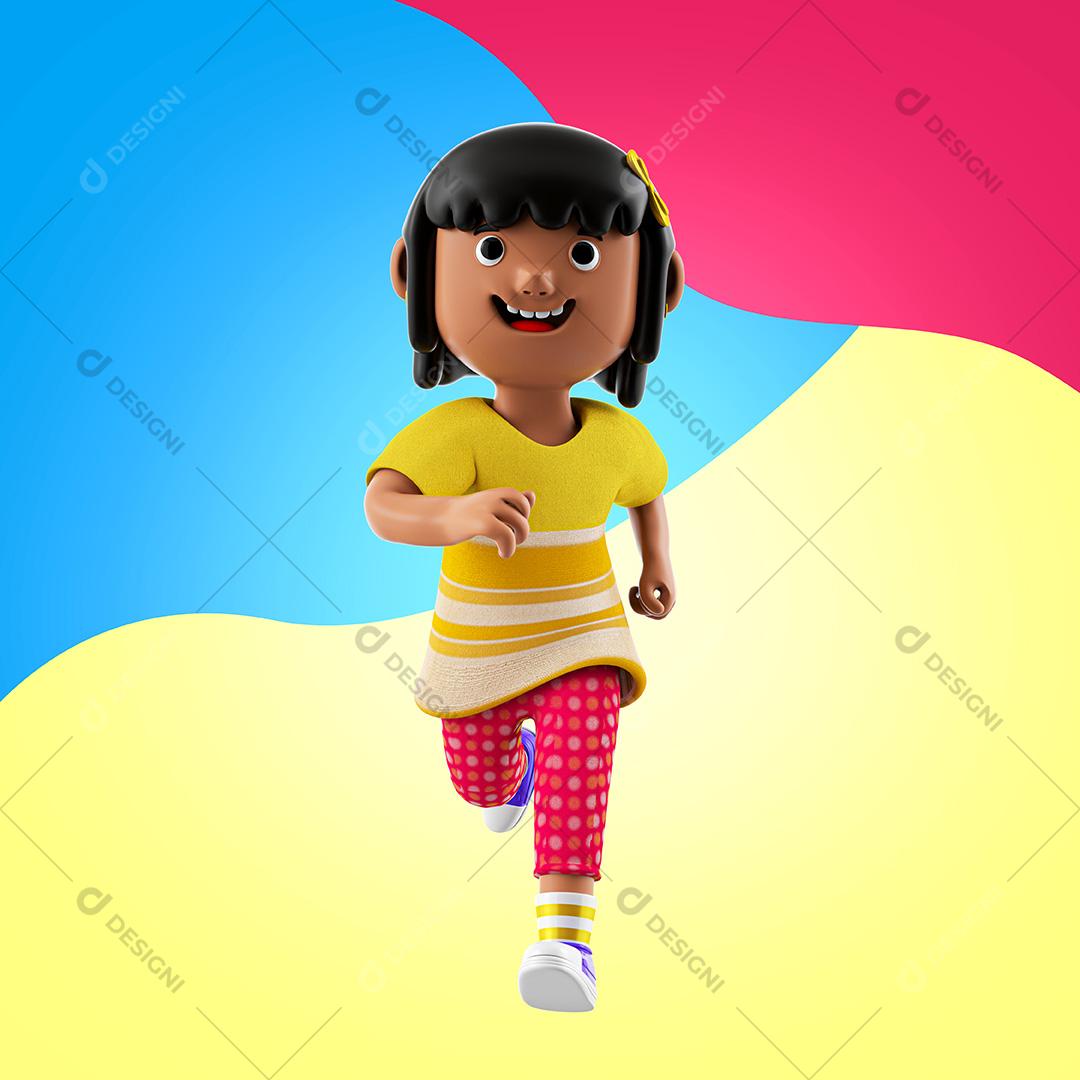 Elemento 3D Criança Menina Correndo PSD + PNG Transparente Sem Fundo