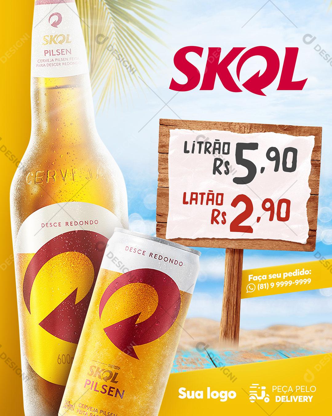 Post Distribuidora Cerveja Skol Social Media PSD Editável