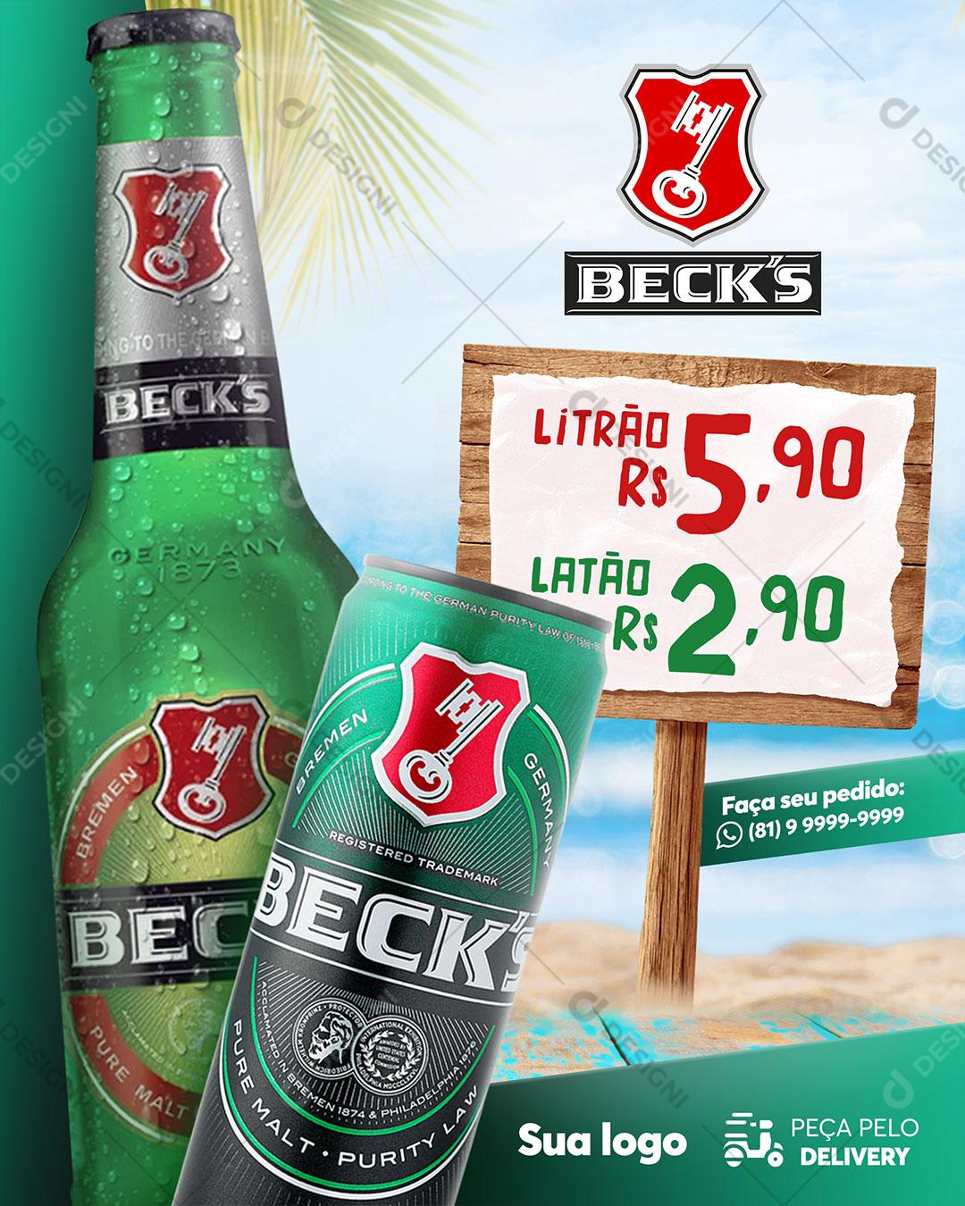 Post Distribuidora Cerveja Becks Social Media PSD Editável