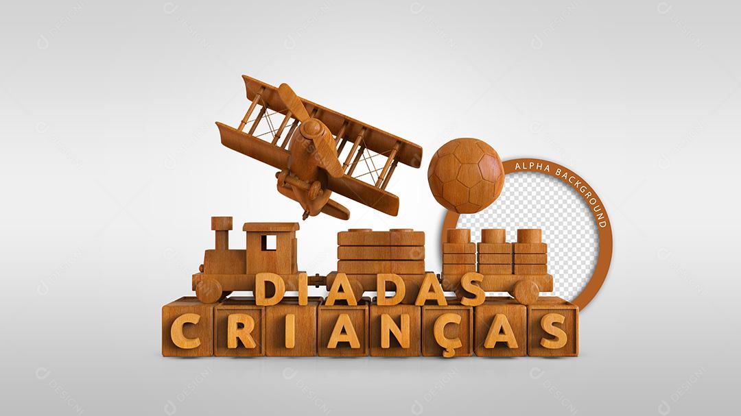 Dia das Crianças de Madeira Elemento 3D para Composição PSD