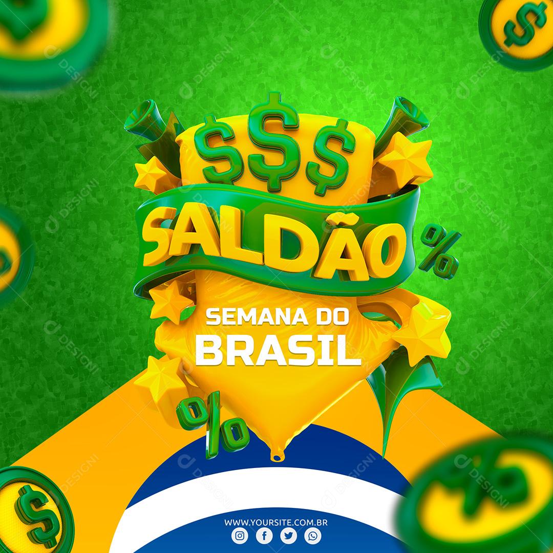 Selo 3D para Composição Semana do Brasil Saldão PSD Texto Editável
