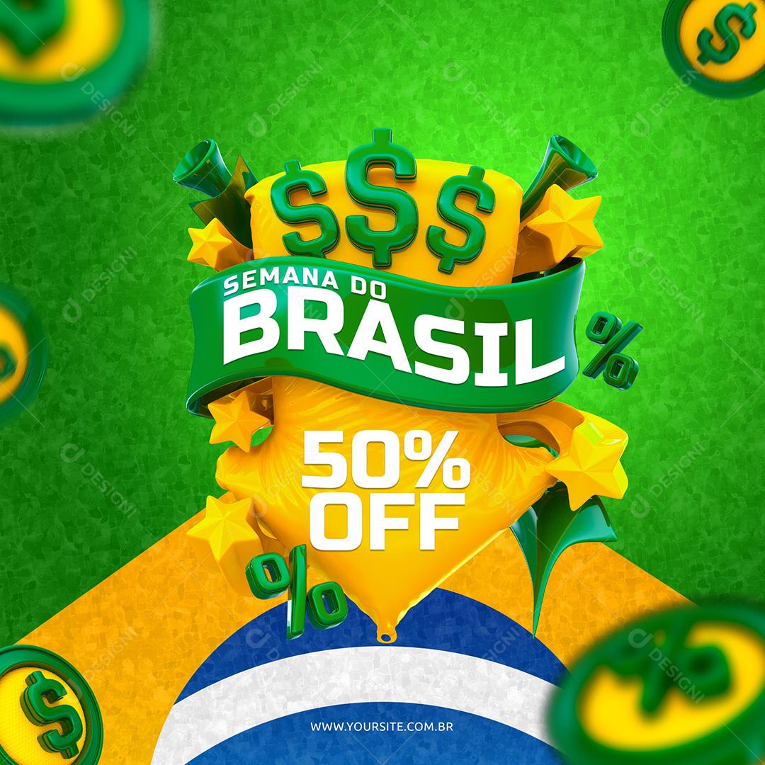 Selo 3D para Composição Semana do Brasil 50% OFF PSD Texto Editável