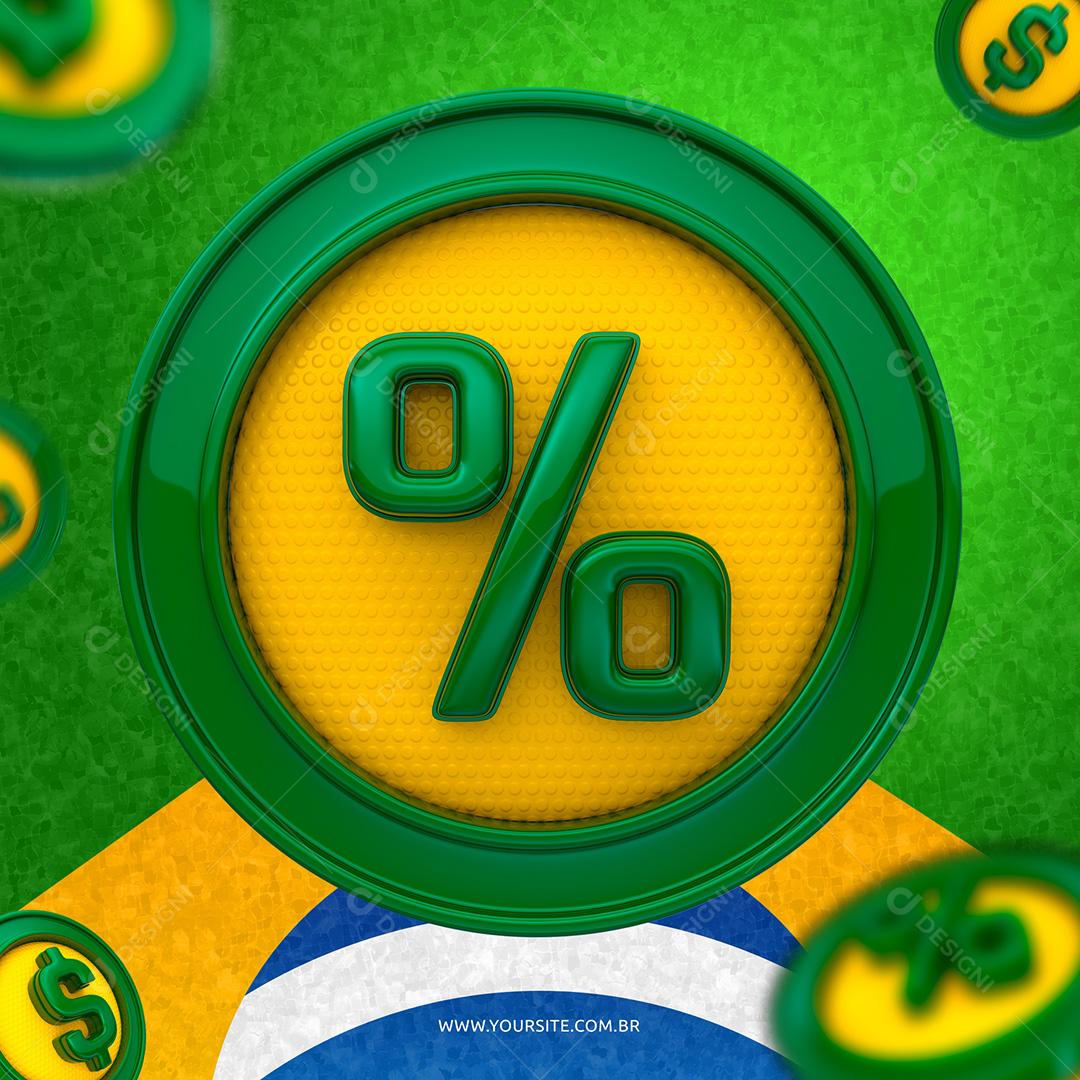 Elemento 3D Moeda % Porcentagem Independência do Brasil PSD