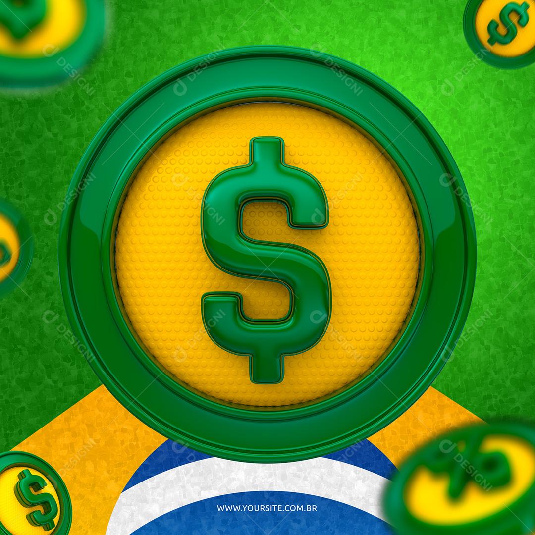Elemento 3D Moeda $ Cifrão Independência do Brasil PSD