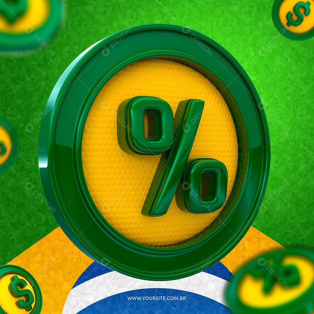 Elemento 3D Moeda % Porcentagem Independência do Brasil PSD