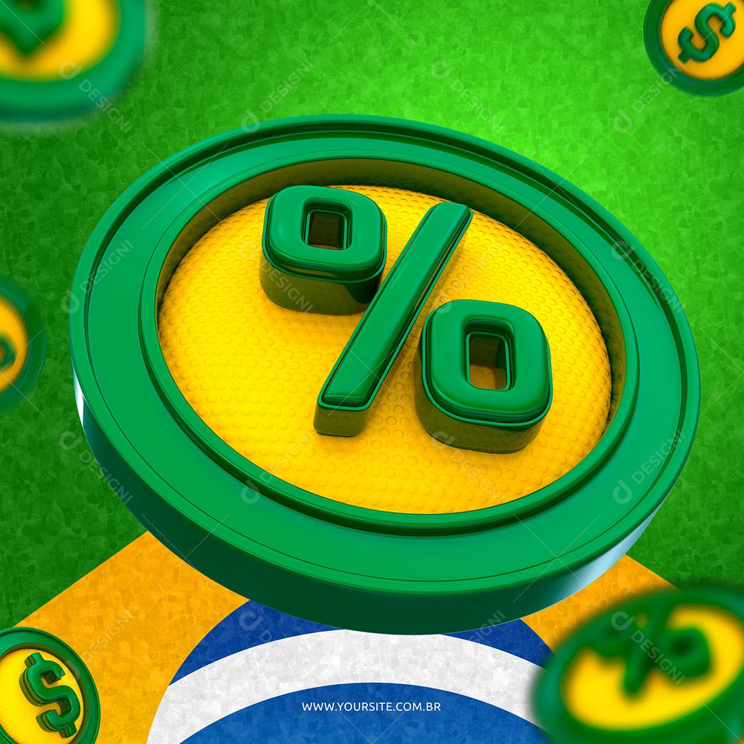 Elemento 3D Moeda % Porcentagem Independência do Brasil PSD