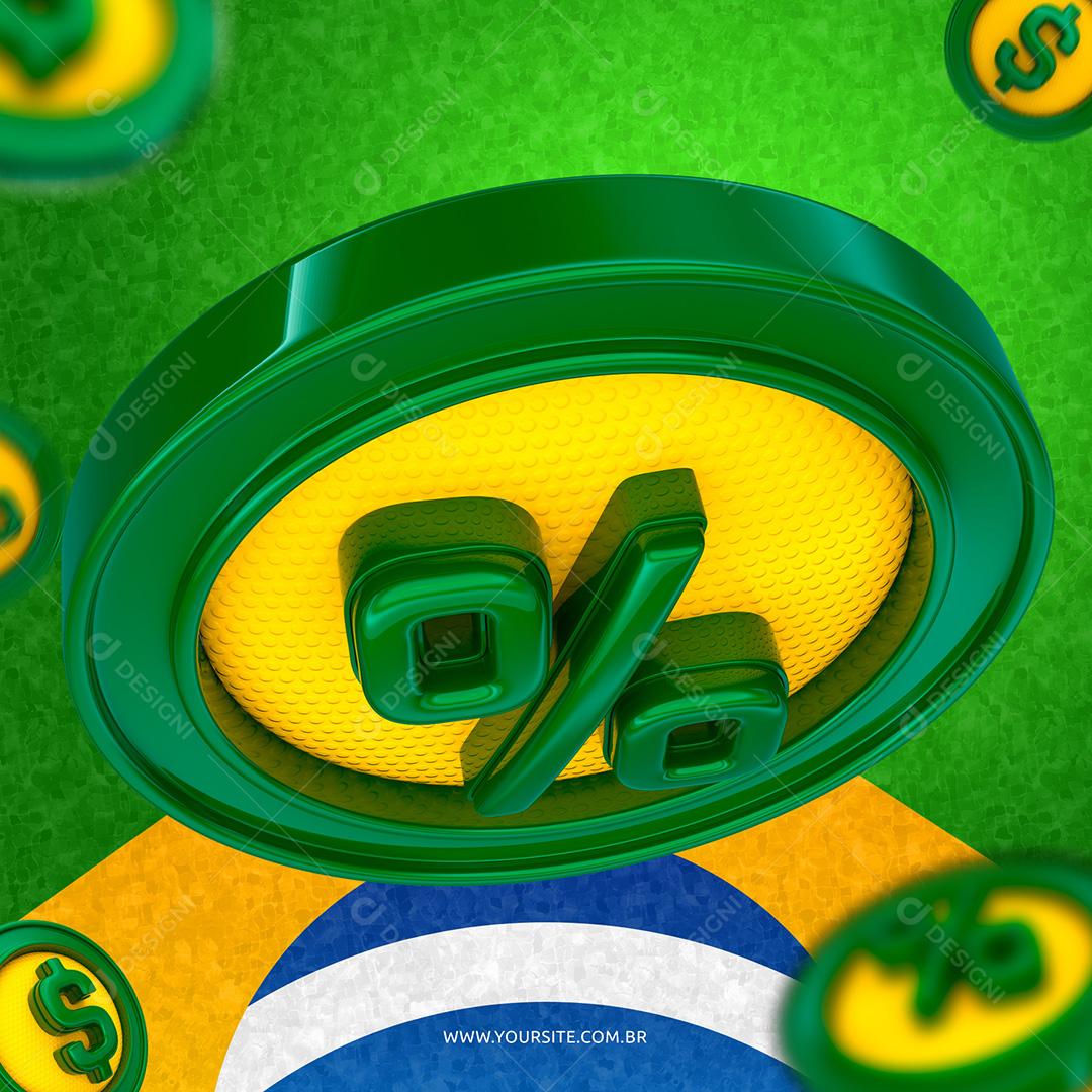 Elemento 3D Moeda % Porcentagem Independência do Brasil PSD