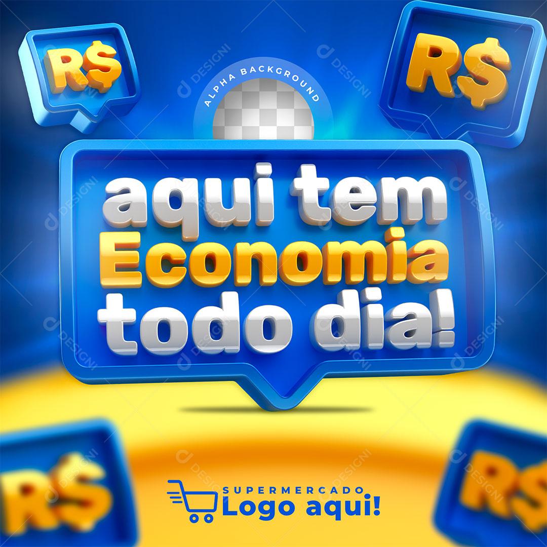 Aqui Tem Economia Todo Dia Selo 3D Para Composição PSD Editável