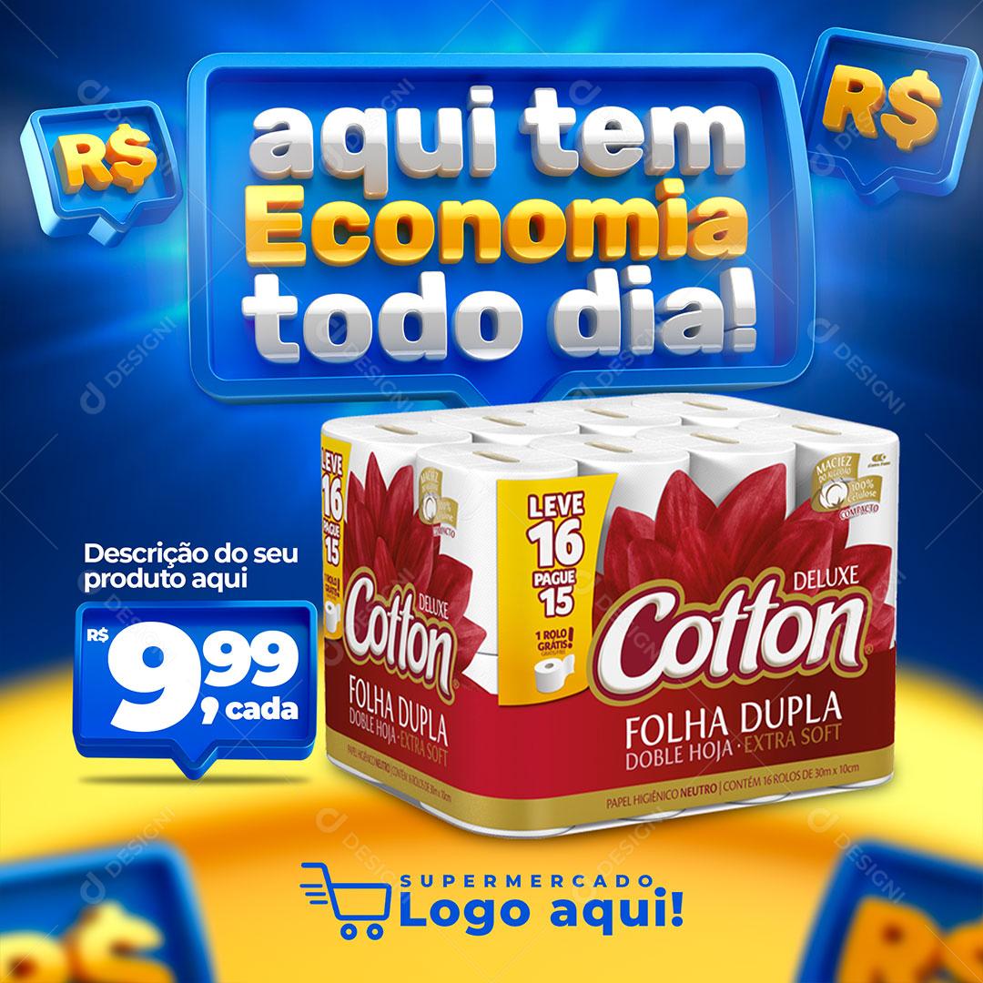 Post Feed Supermercado Aqui Tem Economia Todo Dia Produto Social Media PSD Editável