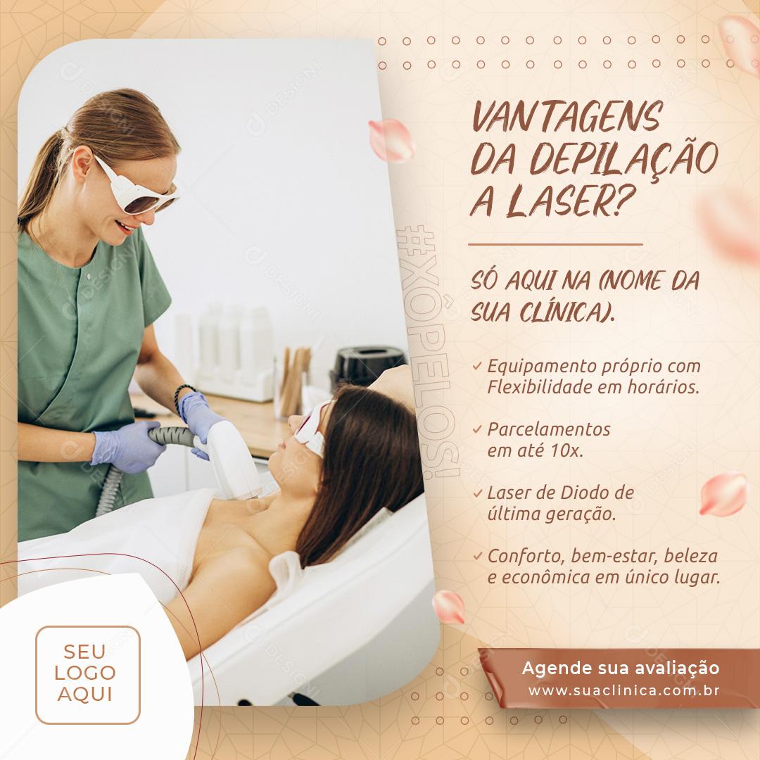 Post Feed Vantagens da Depilação a Laser Social Media PSD Editável