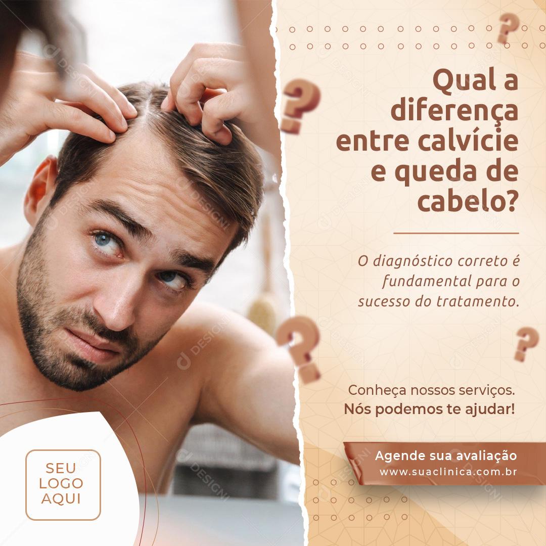 Qual a Diferença Entre Calvície e Queda de Cabelo Social Media PSD Editável