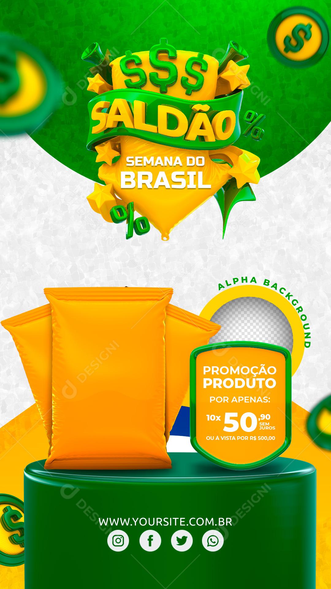 Post Story Supermercado Saldão Semana do Brasil Social Media PSD Editável