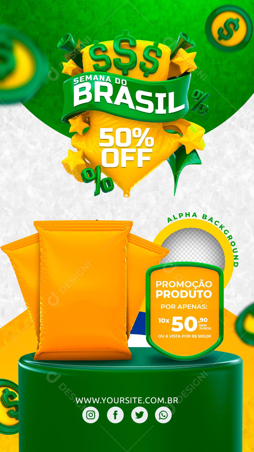 Post Story Supermercado Semana do Brasil 50% Off Social Media PSD Editável