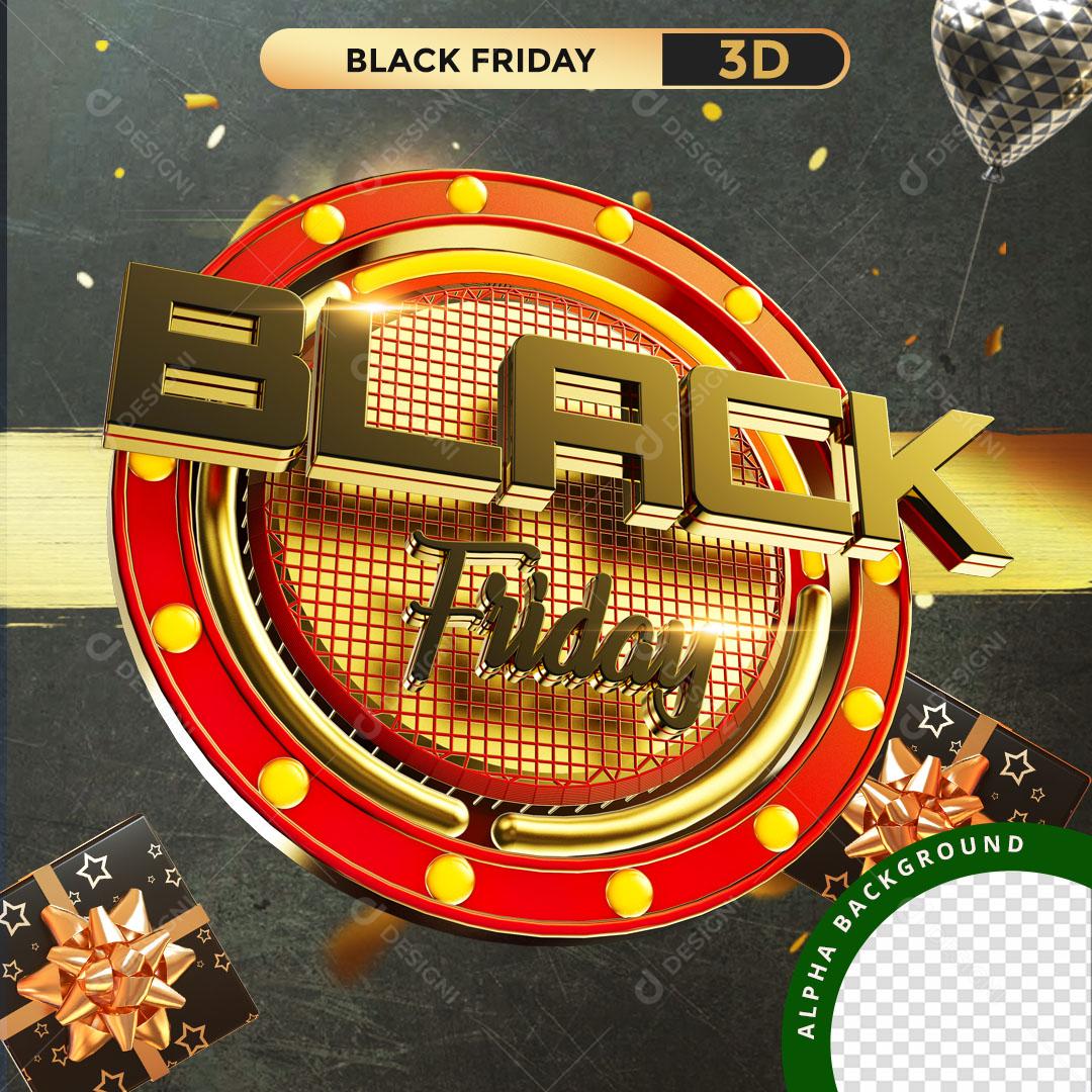 Black Friday Selo 3D Para Composição PNG Transparente Sem Fundo