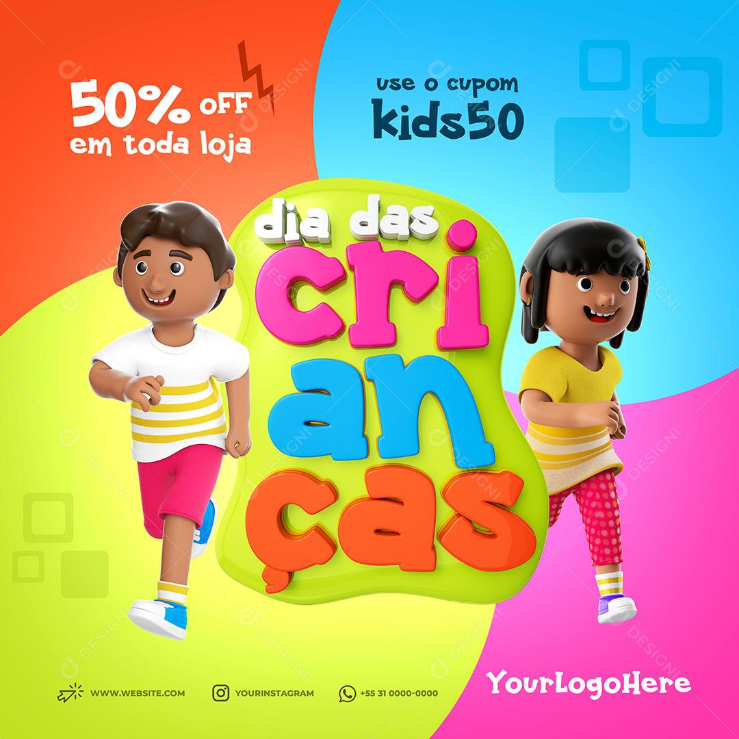 Promoção Dia Das Crianças 50% OFF Social Media PSD Editável