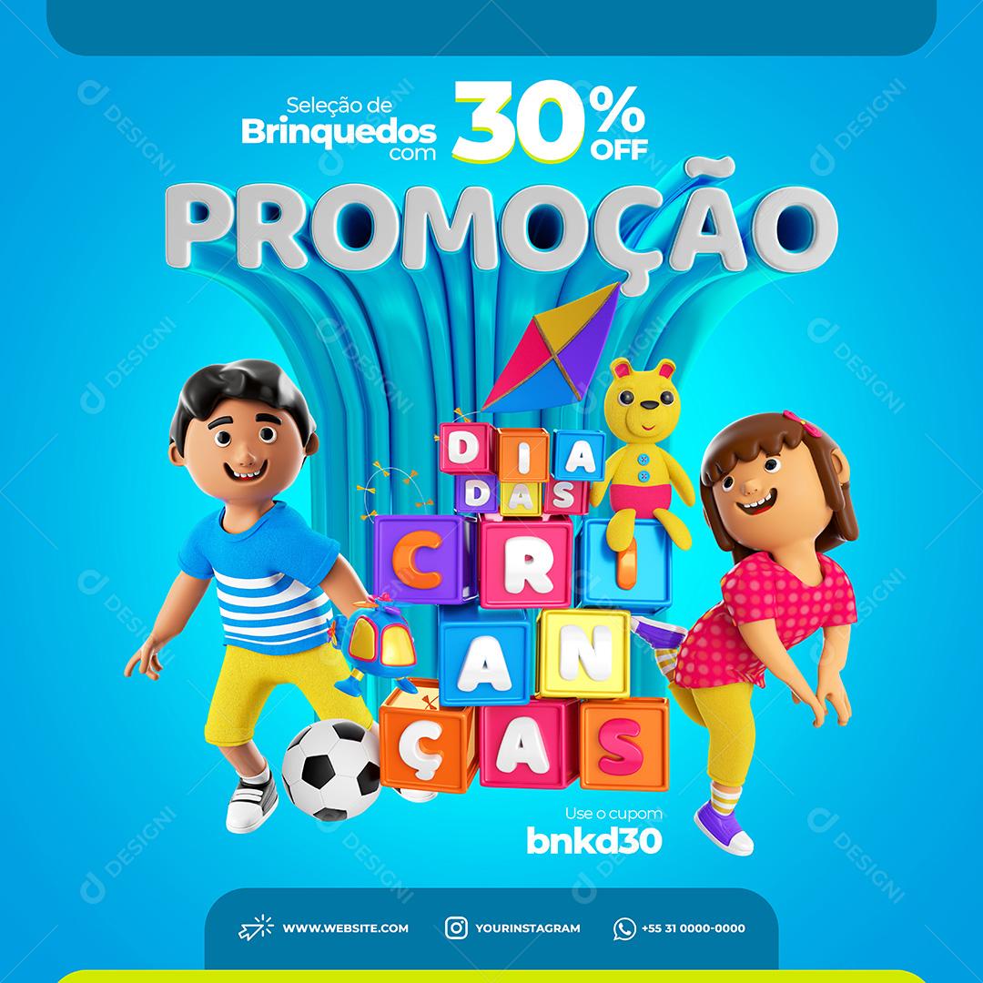 Promoção Dia das Crianças 30% de Desconto nos Brinquedos Social Media PSD Editável