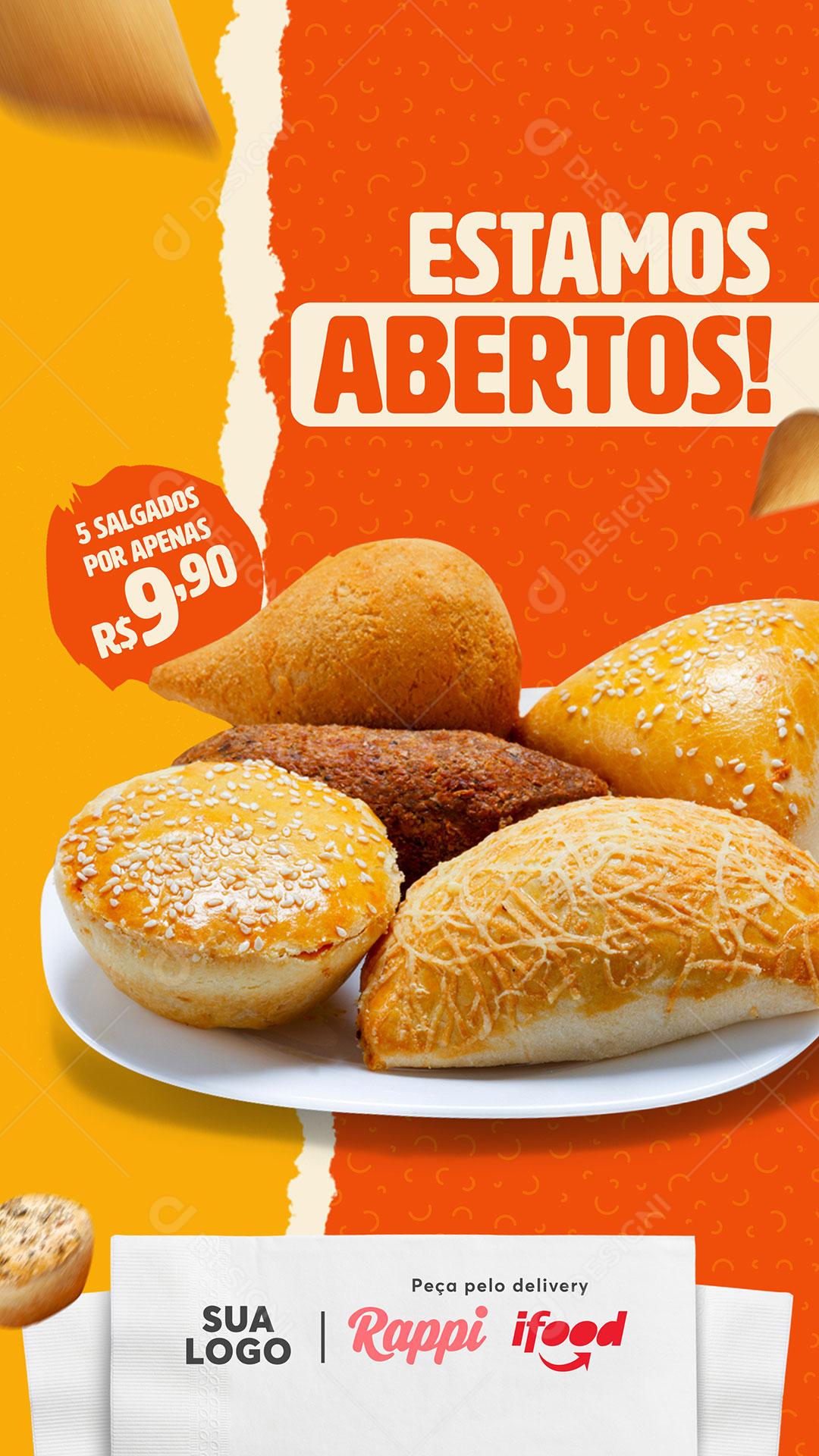 Story Estamos Abertos Venha Já Social Media PSD Editável