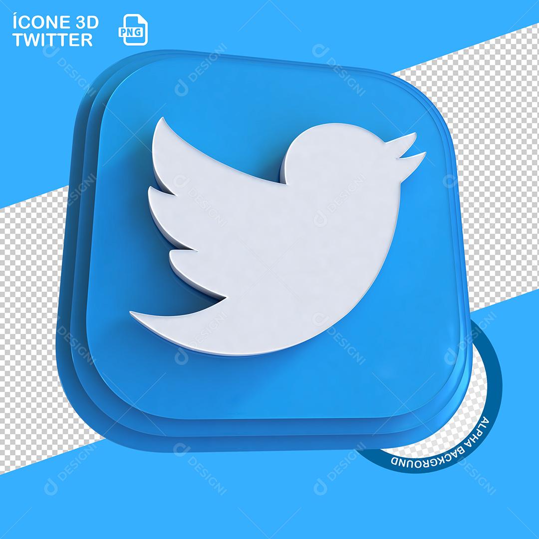 Ícone 3D Twitter para Composição PNG Transparente Sem Fundo