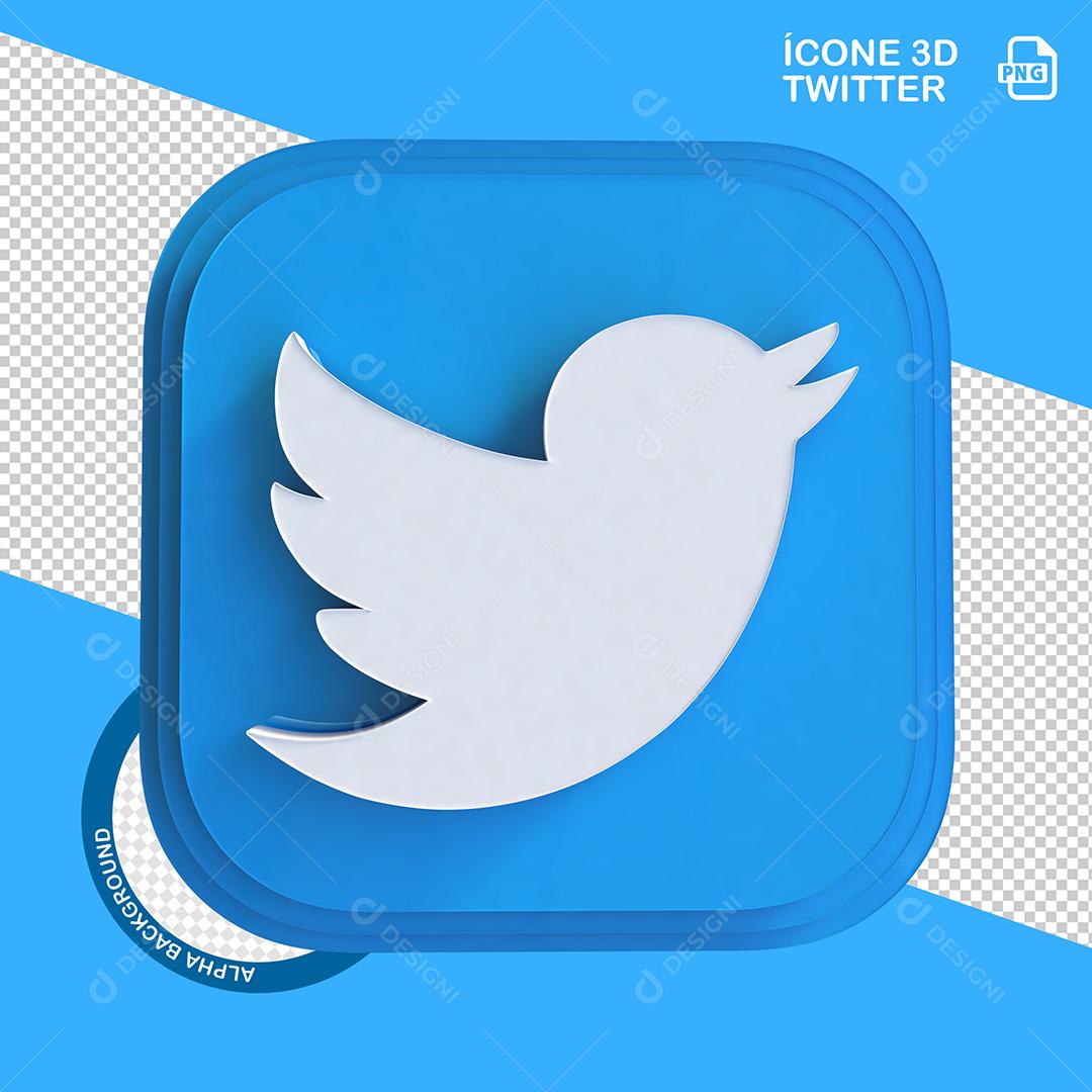 Ícone 3D Twitter para Composição PNG Transparente Sem Fundo