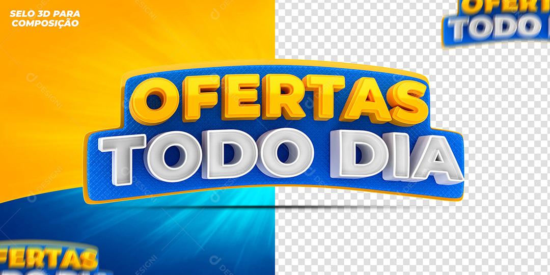 Selo 3D Ofertas Todo Dia Azul para Composição PSD