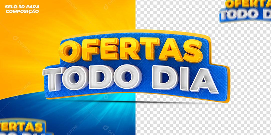 Selo 3D Ofertas Todo Dia Azul para Composição PSD