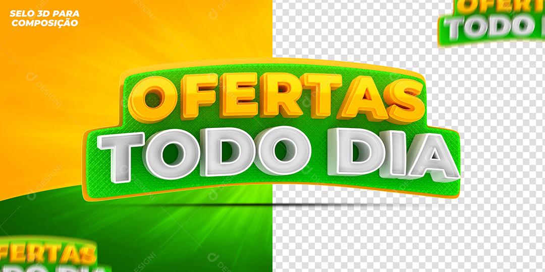 Selo 3D Ofertas Todo Dia Verde para Composição PSD