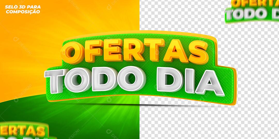 Selo 3D Ofertas Todo Dia Verde para Composição PSD