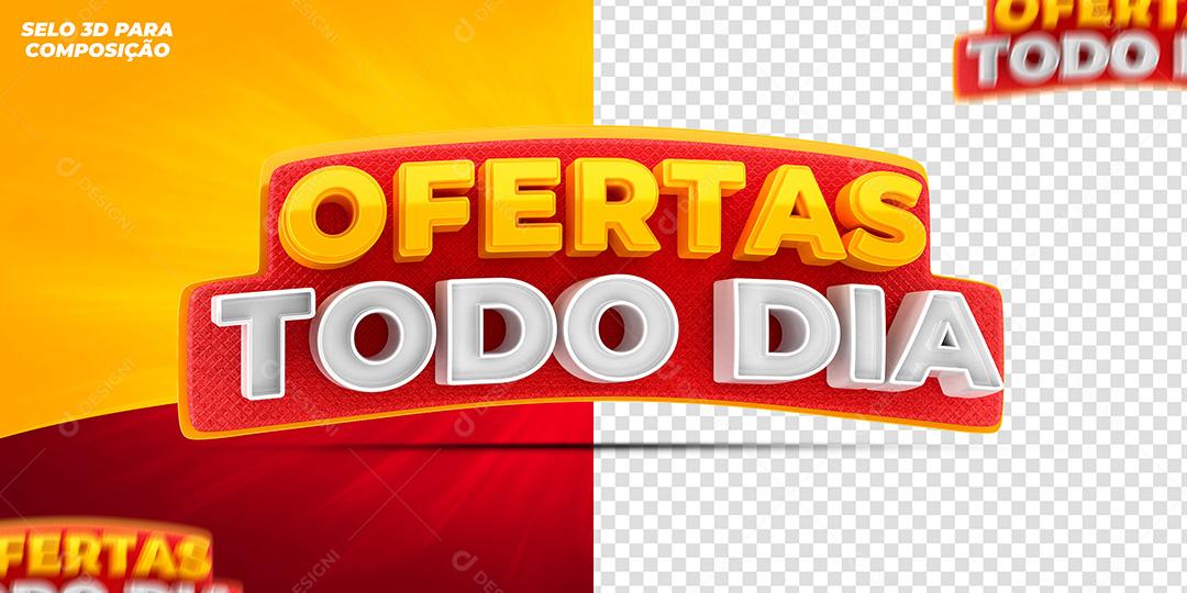 Selo 3D Ofertas Todo Dia Vermelho para Composição PSD