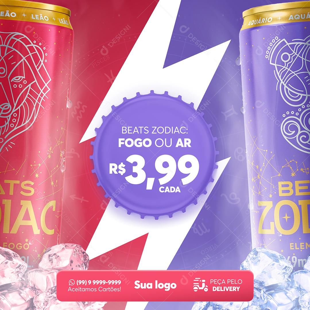 Post Feed Distribuidora Beats Zodiac Fogo ou Ar Social Media PSD Editável