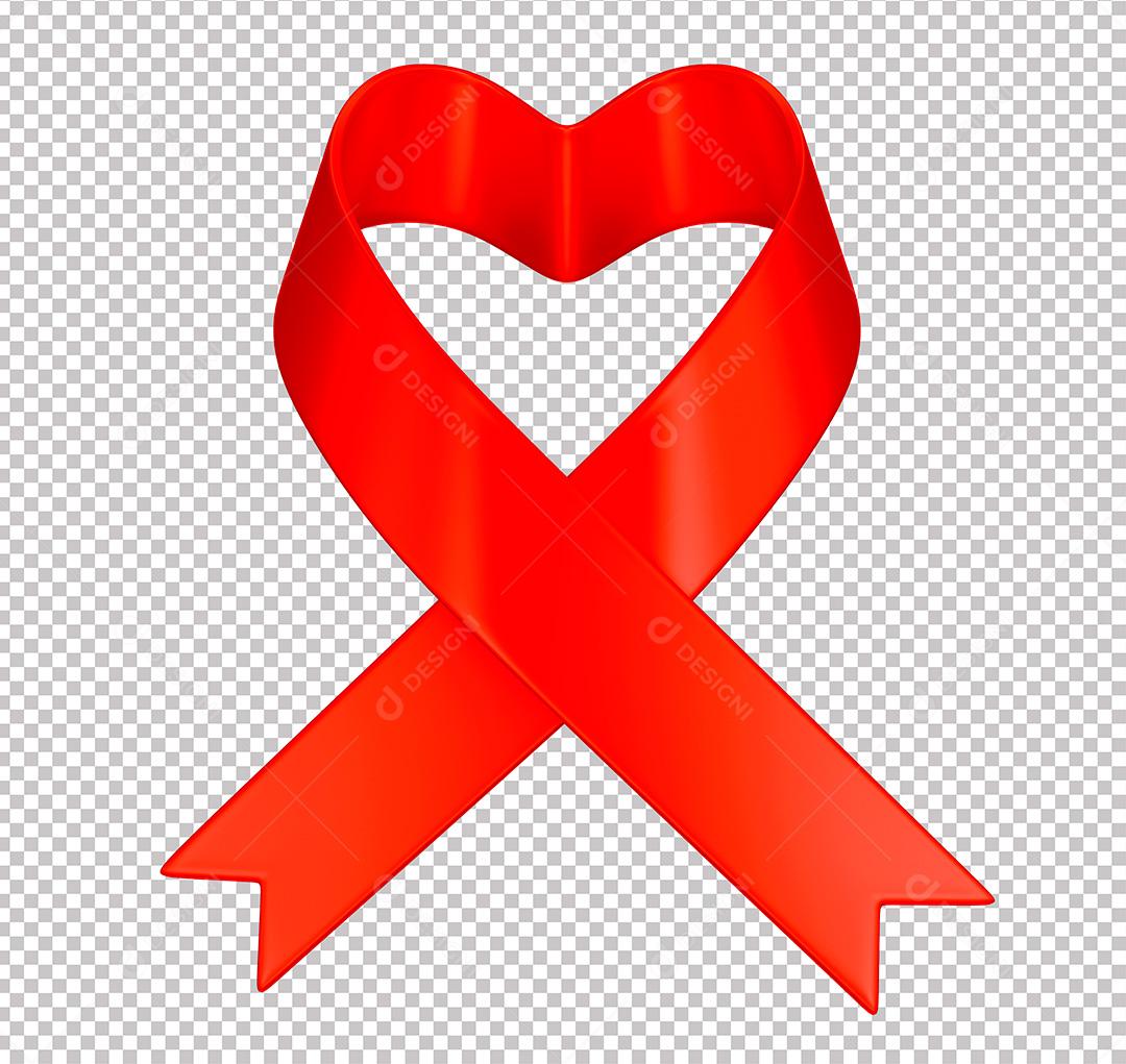 Elemento 3D Laço Vermelho com Formato de Coração PNG Transparente Sem Fundo
