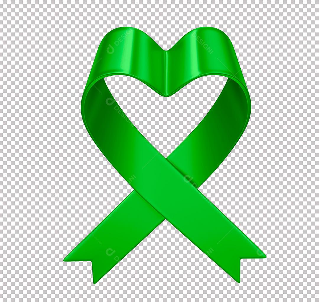Elemento 3D Laço Verde em Formato de Coração PNG Transparente Sem Fundo