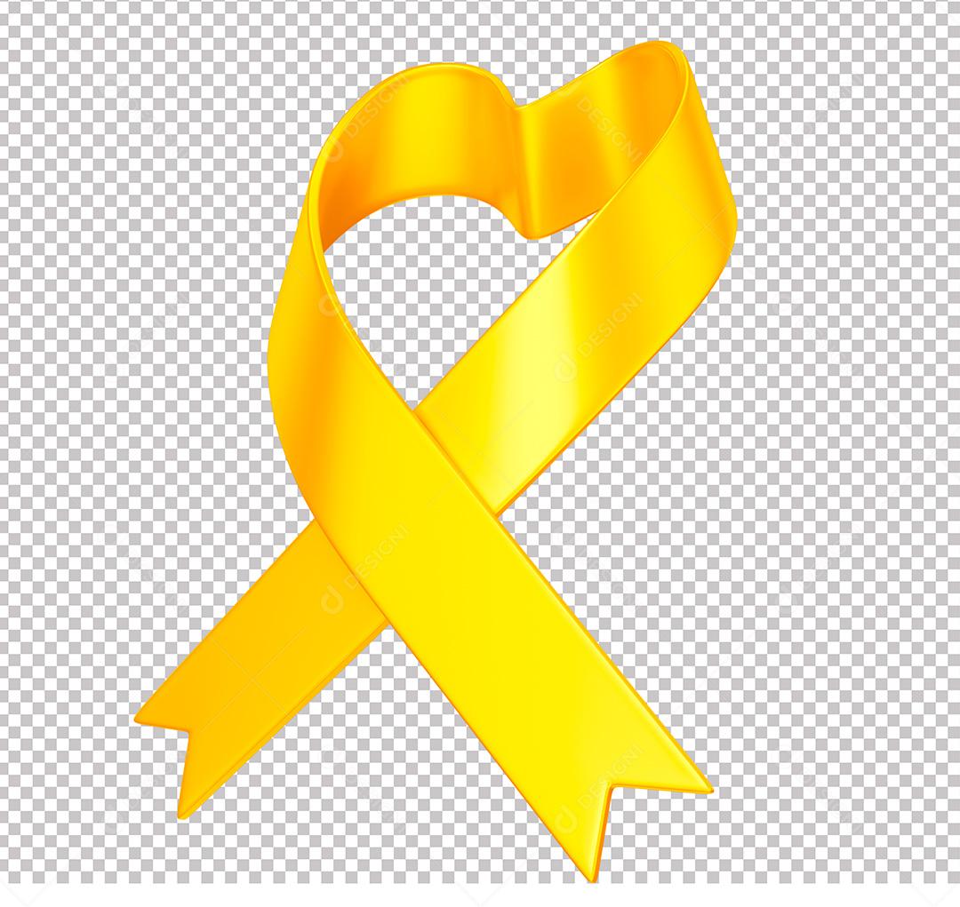 Elemento 3D Laço Amarelo em Formato de Coração PNG Transparente Sem Fundo