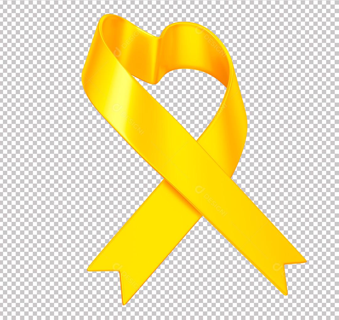 Elemento 3D Laço Amarelo em Formato de Coração PNG Transparente Sem Fundo