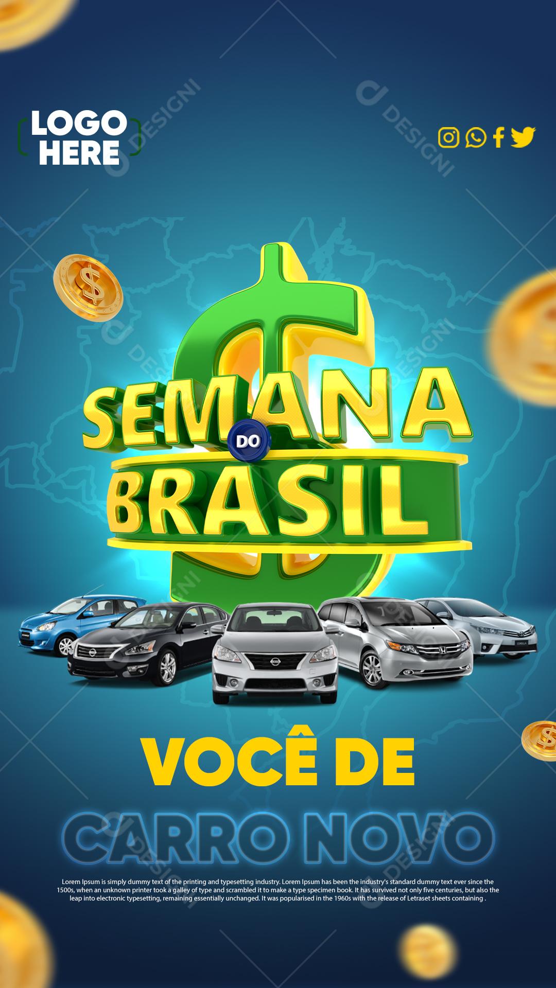 Post Story Semana do Brasil Você de Carro Novo Social Media PSD Editável