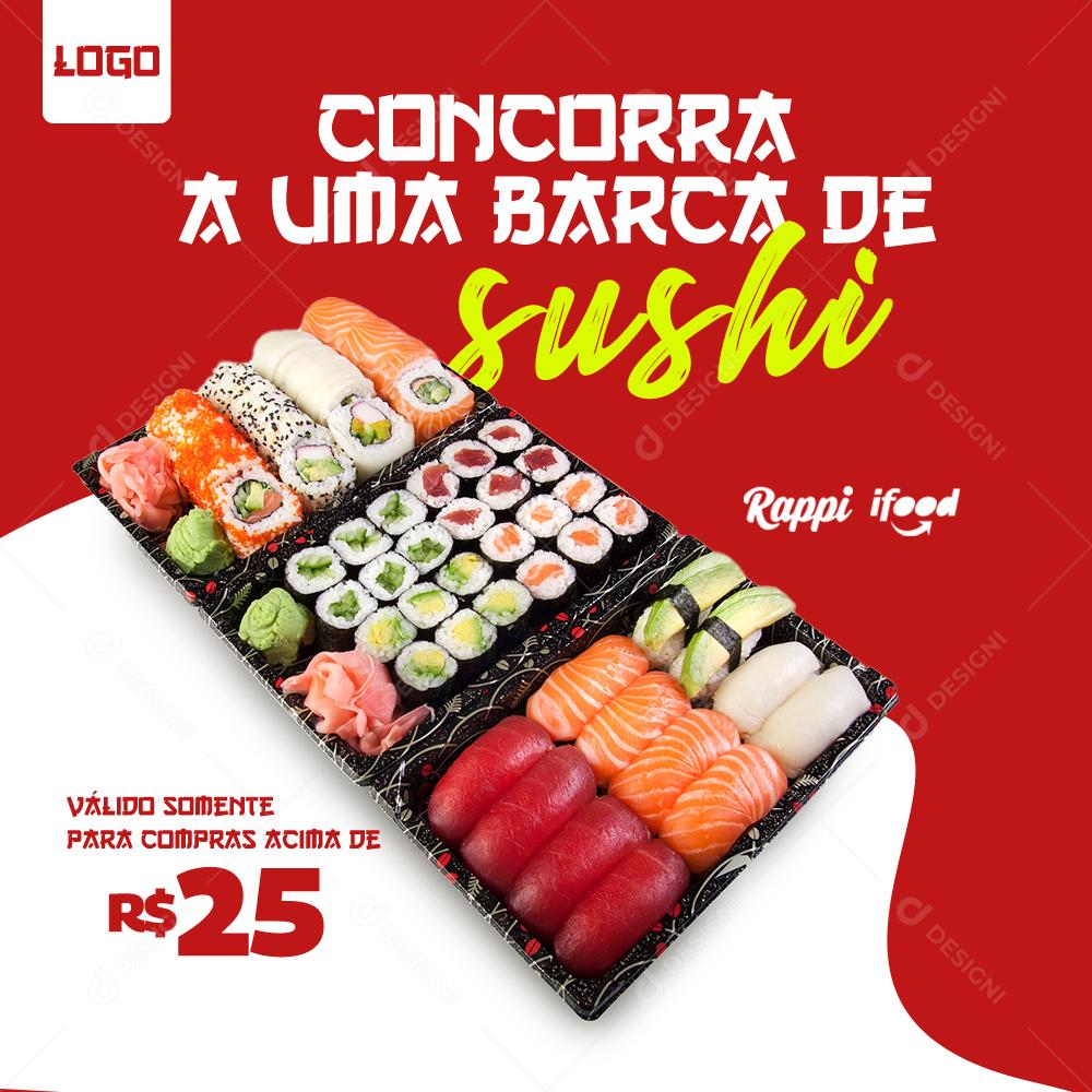 Concorra a Uma Barca de Sushi Social Media PSD Editável