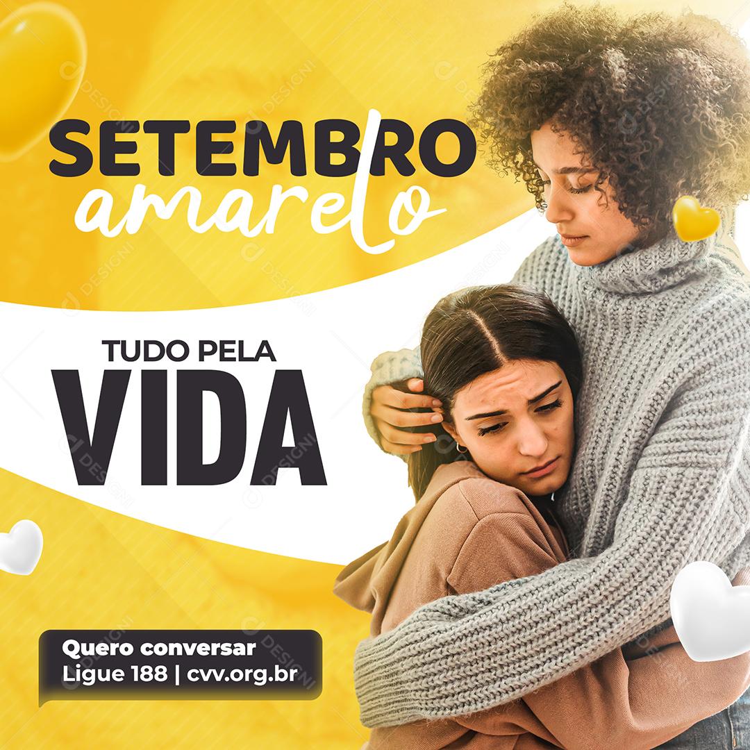 Post Feed Setembro Amarelo Tudo Pela Vida Social Media PSD Editável