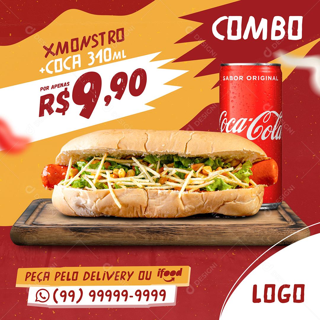 Post Feed Lanchonete Combo XMonstro Social Media PSD Editável