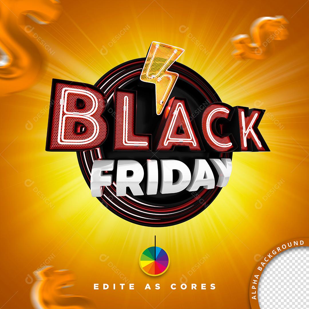 Selo 3D para Composição Black Friday PSD Cores Editáveis