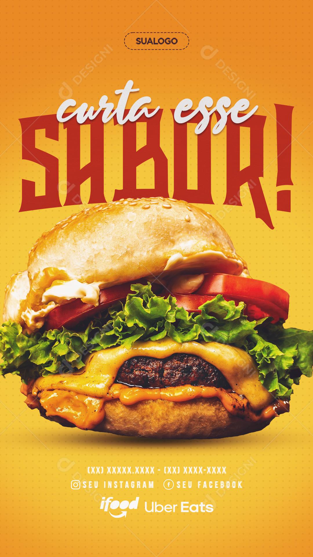 Post Story Hamburgueria Curta Esse Sabor Burguer Social Media PSD Editável