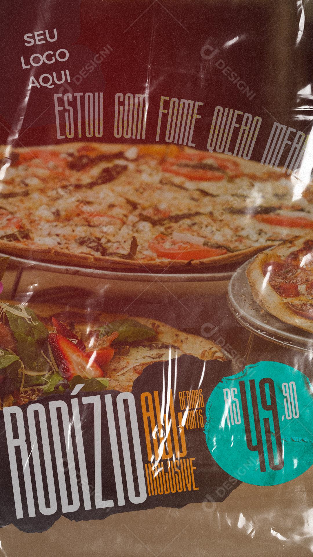 Post Story Pizzaria Rodízio de Pizza Social Media PSD Editável