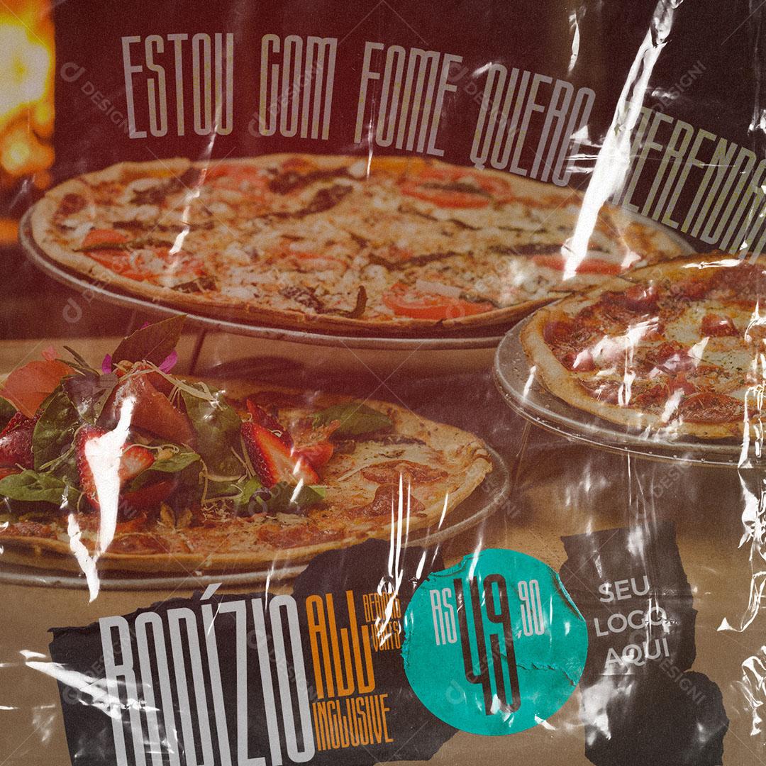 Post Feed Pizzaria Rodízio de Pizza Social Media PSD Editável