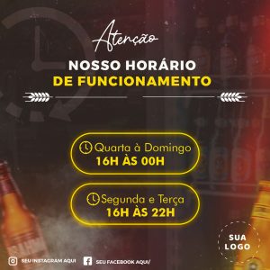 Post Bar Horário de Funcionamento Social Media PSD Editável