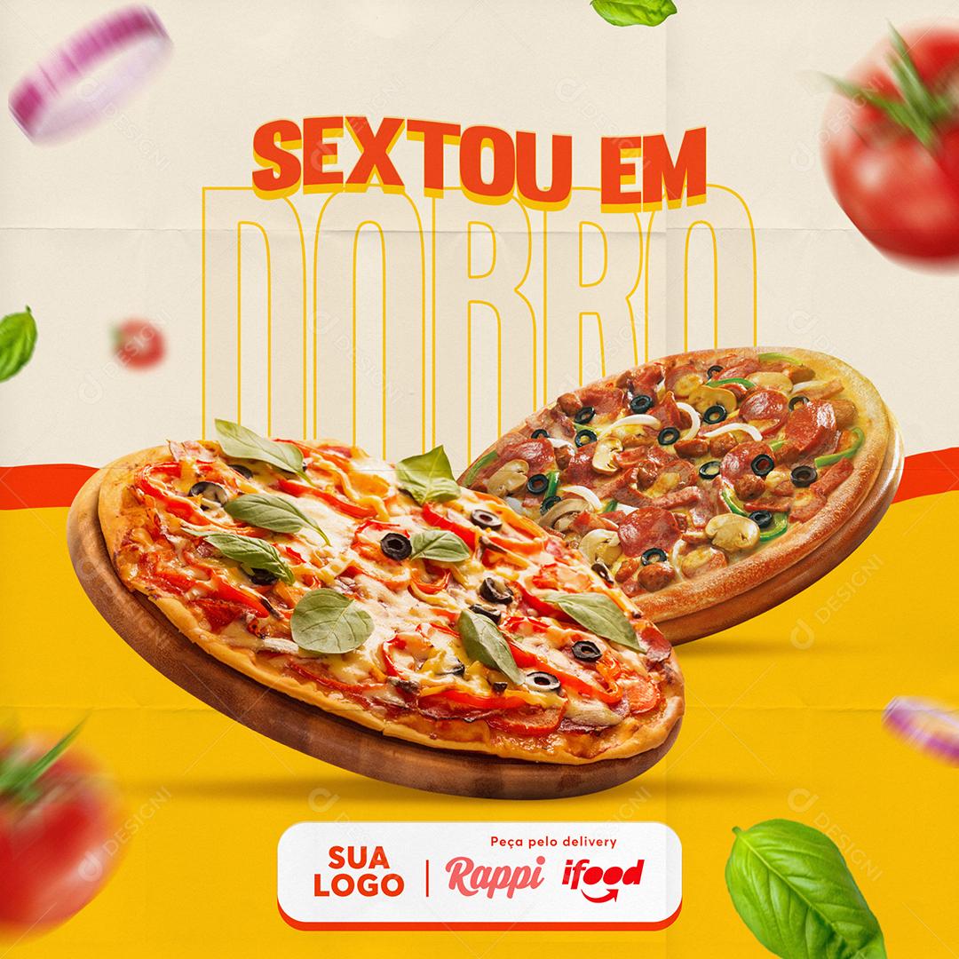 Post Feed Pizzaria Sextou em Dobro Social Media PSD Editável