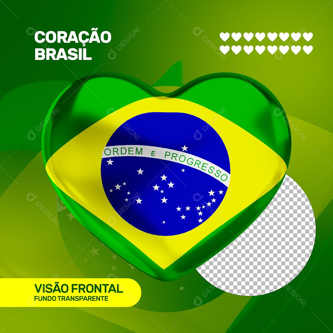 Coração com Estampa da Bandeira do Brasil PNG Transparente Sem Fundo