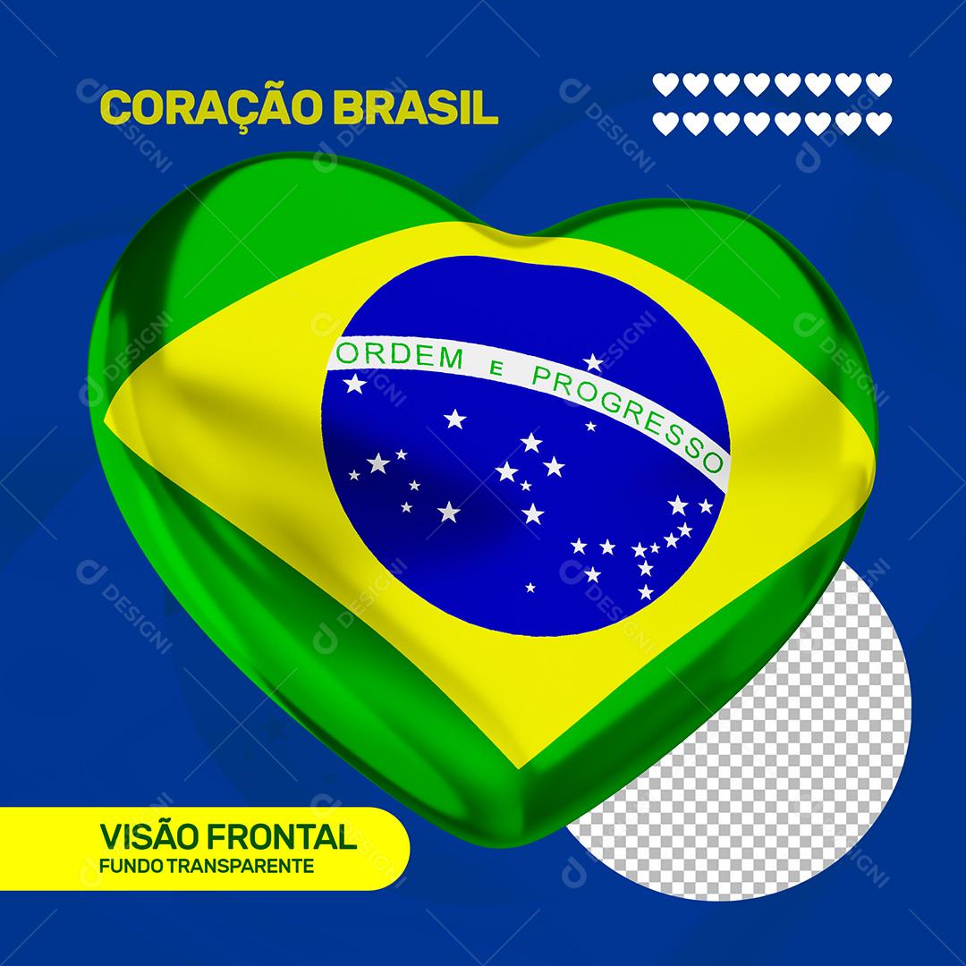 Coração com Estampa da Bandeira do Brasil PNG Transparente Sem Fundo